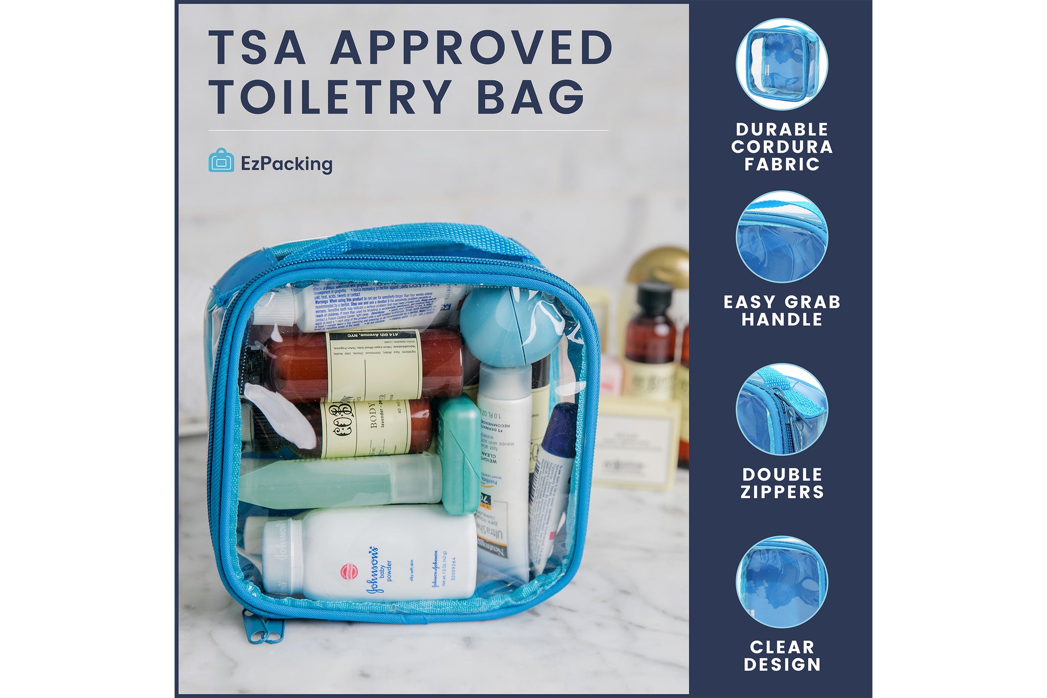 TSA Approved Clear Toiletry Bag - Quart Size 3-1-1 Liquids